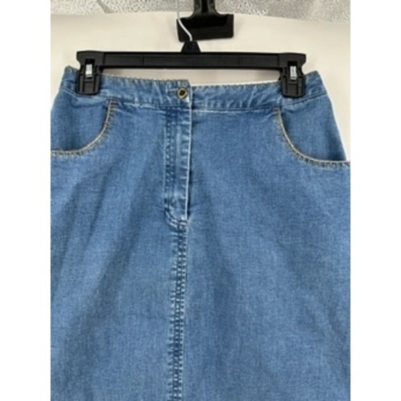 J.Jill Denim Skirt Stretch Blue with Brown Lace Hem Detail Women's Sz 6 - Picture 2 of 7
